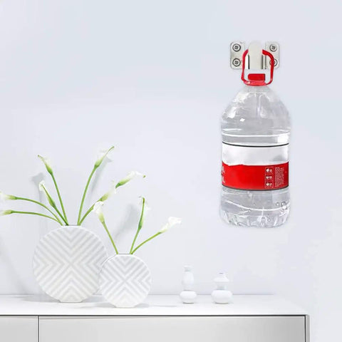Heavy Duty Stainless Steel Angle Brackets Rock Solid Flush Mount Picture Hangers For Photo Frames Hang Clocks Secure Rust Resistant Wall Art Hooks Beefy Build holding a water bottle on a wall.