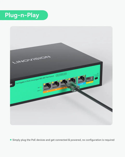 4 Port PoE Plus Plus Switch With BT 90W Per Port 96W Total Budget Full Gigabit Ethernet Power Up For IP Cameras