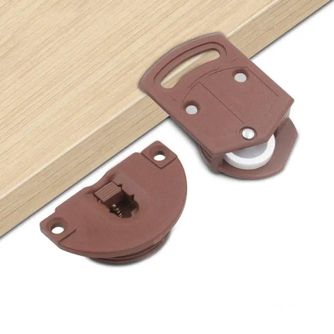 Pro Grade Dead Silent Sliding Door Roller Wheel Kit Two Pack showing brown ABS rollers and nylon wheels on wood