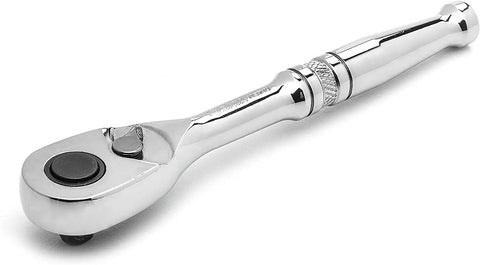 Chrome ratchet from 43 Piece 1/4 Inch Drive SAE And Metric Socket Set With Ratchet Quick Release 72-Tooth Mechanism Standard And Deep Sockets.