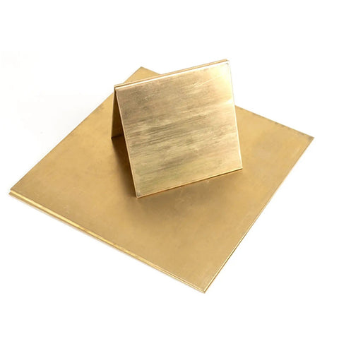 Premium H62 Brass Sheets 1.2mm Thick 300x300mm Raw Metal Stamps and Shims, flat and angled surface for custom tool making.