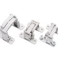 Pair Of Heavy Duty Concealed Door Hinges Precision Machined From Solid Stainless Steel, showcasing two designs for smooth operation.