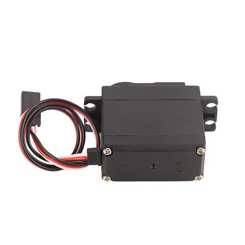 Smooth Operator Low Noise RC Servo With Fast Spin Plastic Motor For HPI And Futaba RC Models, compact black servo unit with wires.