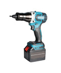 Full Automatic Brushless Electric Rivet Nut Gun With Pure Copper Motor For Aluminum Steel Fasteners Heavy Duty M3 To M12 side view with battery.