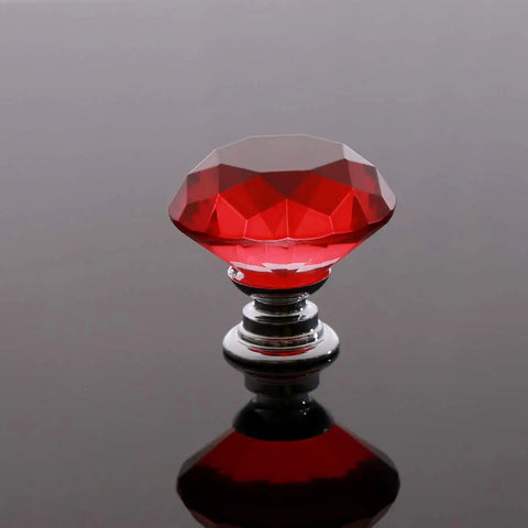 Fresh 10 Piece Clear Crystal Glass Cabinet Knobs With Sparkling Diamond Drawer Pulls And Slick Chrome Base For Kitchen Cupboard Wardrobe And Dresser Upgrades, red diamond knob on chrome base.