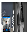 Solid Game Changer Smart Lock Featuring Slick 3D Face And Fingerprint Unlocking Through Built In WiFi For Automatic Door Deadbolts displayed with a smartphone.