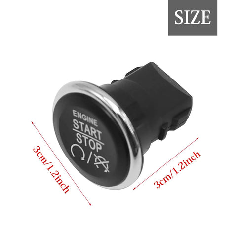 Premium Push To Start Button Switch Replacement For Dodge Challenger Jeep Grand Cherokee Chrysler 300 in black with chrome ring, 3cm size.