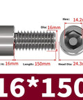 Boss Level TC4 Titanium Alloy Cup Head Hex Socket Screws M16 Metric Set Screws 16mm diameter 150mm length fastener