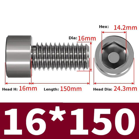 Boss Level TC4 Titanium Alloy Cup Head Hex Socket Screws M16 Metric Set Screws 16mm diameter 150mm length fastener