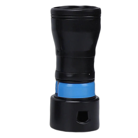 Get The Dust Out With These Five Pack Vacuum Hose Adapters And Quick Connectors, 2.3" black adapter with blue ring and rotating joint.