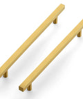 Square Brushed Gold Cabinet Pulls 8 Inch Rock Solid Stainless Steel Drawer Knobs, modern design for kitchen cupboards.