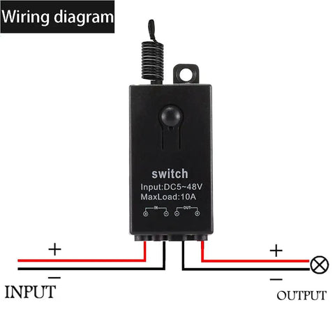 Wiring diagram for Beefy 12V Wireless Remote Control Relay Switch With 328 Foot Range 2 Way Mini RF Switch For Motors Lamps LED Lights