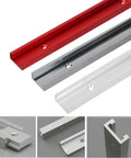 Tough As Nails Aluminum T Track With Double Cut Profile And Predrilled Mounting Holes For Woodworking Jigs And Fixtures Comes With Two 15.75 Inch Slot Rails And Wood Screws Plug And Plays, showing different angled views of tracks.