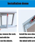 Installation demo of Slick Smooth Glide Double Wheel Pulley For Sliding Doors And Windows Featuring A Badass Stainless Steel Shell Silver Finish Heavy Duty Nylon Track Rollers 4 Pack.