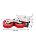 Pro Grade Heavy Duty Sliding Door And Window Track Rollers With Premium Double Wheel Pulley Bearing Kit Weather Resistant Stainless Steel 2 Pack, showing red wheels and stainless steel.