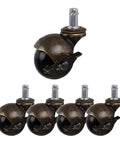 Vintage Brass Ball Swivel Casters Two Inch Stem Replacement Kit Featuring Dang Smooth Precision Rollers Heavy Duty Shock Absorbing Frame Quick Swap Setup Perfect For Furniture And Office Chairs Pack image showing five swivel casters with black nylon wheels.