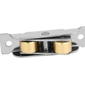Heavy Lifter Double Roller Sliding Window Pulley Wheels 30kg Capacity Smooth As Silk 304 Stainless Steel Track System close-up of double roller pulley with gold wheels.