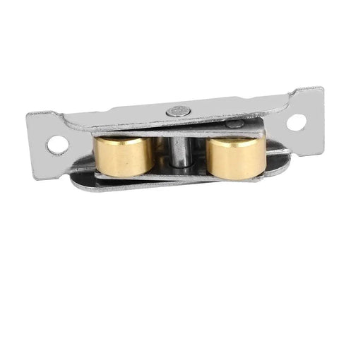 Heavy Lifter Double Roller Sliding Window Pulley Wheels 30kg Capacity Smooth As Silk 304 Stainless Steel Track System close-up of double roller pulley with gold wheels.