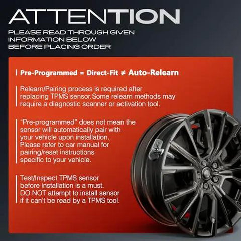 Attention notice for 4 Pack Pre Programmed TPMS Sensors For Tesla Model 3 2017 2020, Model S 2014 2021, Model X 2016 2021 And Lucid Air 2022 2023 433 MHz
