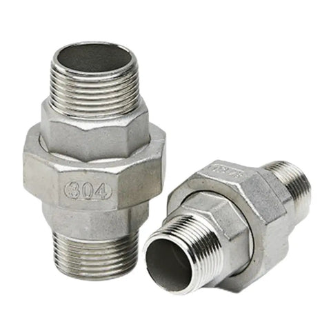 304 Stainless Steel Union Pipe Fitting Connector Adapter For Garden Hose, Easy Tool-Free Quick Twist Connection, Corrosion-Resistant Durable Hose Fitting For DN8 To DN65, 2.5 Inch Compatible, Home DIY Water Plumbing, shown with threaded ends