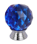 Twelve Pack Of 30mm Round Blue Crystal Glass Cabinet Knobs With Sleek Chrome Hardware Screws Included For Kitchen Cupboard And Dresser No Sweat Install Smooth Moving Home Decor - close-up of a blue crystal knob.