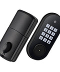 Lockdown Secure Electronic Keypad Self Locking Deadbolt Keyless Entry Door Lock Featuring Anti Peep Virtual Password Code No Keys Hassle Free Setup For Front Door Home Office Black Matte Finish electronic lock with keypad and deadbolt mechanism.