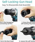 Step-by-step assembly instructions for Self-Locking Gun Head on Badass 2 In 1 Cordless Rivet Nut Gun with Beast Mode.
