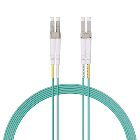 Legit High Speed OM3 Multi Mode Fiber Patch Cable LC To LC Optical Jumper 3 Meter with aqua finish and zirconia tips.