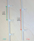 Heavy Duty Shutter Repair Slider Connector Polysatin Vinyl Blinds Smooth Gliding Vane Clip Hardware showing 2 sizes and spacing.