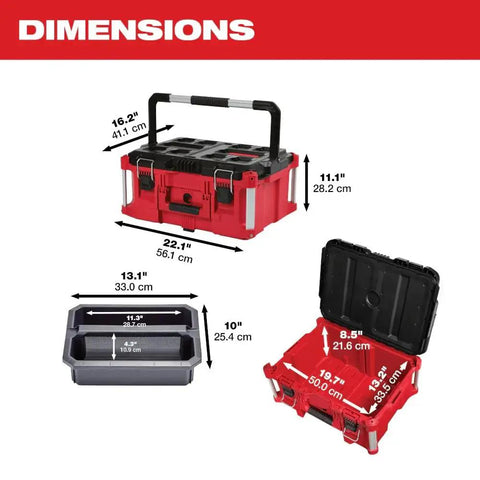 Heavy Duty Packout Tool Box For 22 Inch Modular Storage System With Organizer Tray, metal reinforced corners, and carry handle