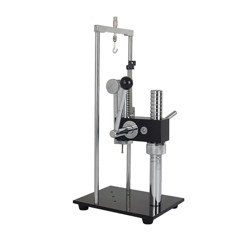 Heavy Duty Digital Force Gauge Test Stand Boss Tier Push Pull Dynamometer Bench Featuring Slick Calibration And Real No Fuss Mounting For Knockout Accuracy In Tight Job Sites side view with adjustable height frame and sturdy base