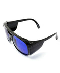 Heavy Duty Laser Safety Goggles For Red Diode Laser Protection OD 5 Plus 600 To 700 Nm Wavelength, black frame with blue lenses.