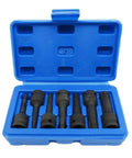 Three Eighth Inch Drive Socket Set Seven Piece Beefy Torx Bit Sockets Up To T60 With Black Oxide Coating, open blue case