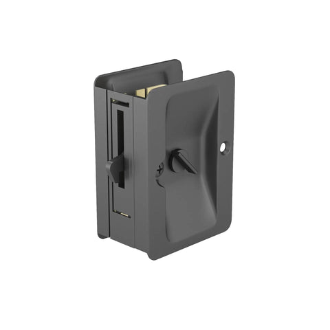 Onward Rectangular Pocket Door Pull With Privacy Lock, Black Finish, Three And A Quarter Inch, Adjustable, Steel Construction