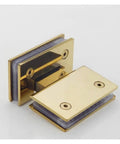 High Octane Glass Door Hinges With Fire Gold Finish Beefy 304 Stainless Steel Construction showing close-up detail of hinge.