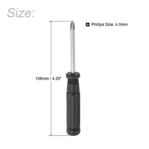 Badass Mini Phillips Screwdriver Set Four Millimeter Cross Heads With Slick Comfort Grips For Quick Tech And Watch Repairs Premium Steel Shaft Is A Total Game Changer For A Ten Piece Kit, 4.25 inch screwdriver with 4mm tip, black handle.