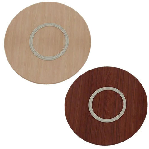 Fifty Inch Wooden Lazy Susan Turntable Smooth Rotating Serving Tray For Dining Room shown in light and dark wood finishes.
