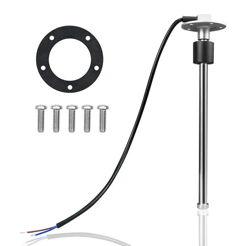 Hella Reliable 2 Wire Flange Fuel Level Sender With 5 Hole Plate And 0 To 90 Ohm Readout showing stainless steel construction and installation parts.