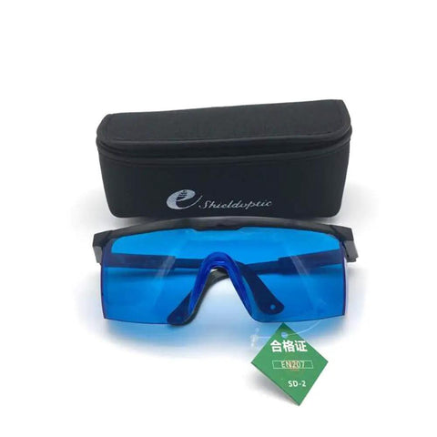 Premium He Ne Laser Safety Glasses 632.8Nm Hella Clear Lenses EN207 Certified Eye Protection with blue lenses and carry case.