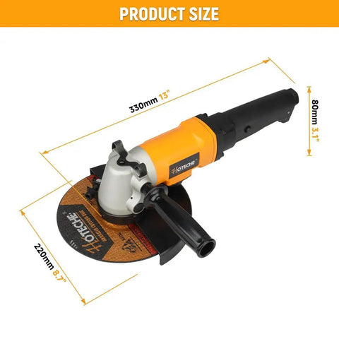 7-Inch Air Angle Grinder Heavy-Duty Pneumatic Workhorse With High-Torque Motor Hits 7500 RPM Free Speed product size chart.