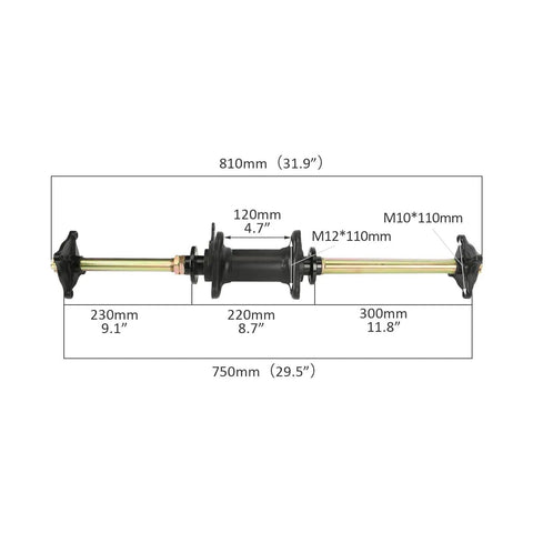 32 Inch Rear Axle Kit With Swingarm Bracket And 4 Stud Wheel Hubs 530 32T Sprocket Chain Brake Disc And Caliper Throttle Lever For 110cc 125cc 150cc 200cc ATVs Quad Go Karts GY6 with dimensions