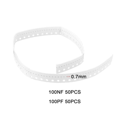 100 Piece Smd 0201 Capacitor Pack For Hdmi Port Repair With 100nf And 100pf Specs, 0.7mm white tape with holes for easy access.