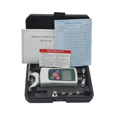 Portable Digital Handheld Dynamometer For Grip Strength Testing And Muscle Endurance Tracking With Dead On Accuracy in a case with accessories.