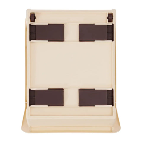 4 Pack Stacking Storage Baskets Featuring Open Front Design Effortless Grab and Go Beige Home Organization Essentials No Cap Your Pantry Will Thank You For This Clean Sweep Setup 11X13.8X8.7 base view showing beige stacking storage basket with brown clips.