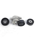 Heavy Duty Timing Belt Tensioner Pulley Idler Kit That Fits BMW 323Ci 325i 525i 528i M3 X5 Z4 And Snaps On Easy To Lock In Tight Spots While Keeping Engine Performance Running Smooth Without Slipping Or Vibrating Out On The Road Today. black pulley kit on white background