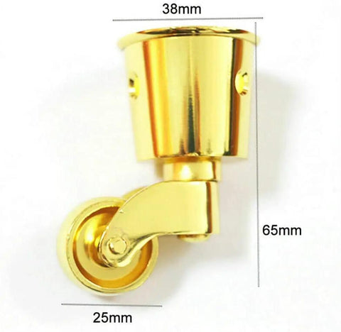 Pack Of Two Vintage Solid Brass Round Cup Casters Built Tough For No Sweat Furniture Moving Smooth Rollin Swivel Wheels 38 mm size with gold finish.