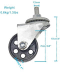 Close-up of heavy-duty cast iron caster wheel with 12mm stem, 2.1-inch diameter for replacement on transmission jacks.