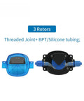 3 rotors peristaltic pump components view showing threaded joint, BPT and silicone tubing for fluid transfer.