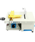 Slick 5 in 1 Bench Grinder Lapidary Machine With 750W Variable Speed Flexible Shaft side view with yellow handle and adjustable components.