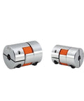 Heavy Duty Aluminum Disc Jaw Shaft Coupling D25L35 for CNC motors, showcasing silver finish and orange detail, designed for torque transmission.